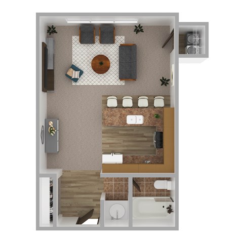 Floor plan for studio, 1 bath, 545 sqft